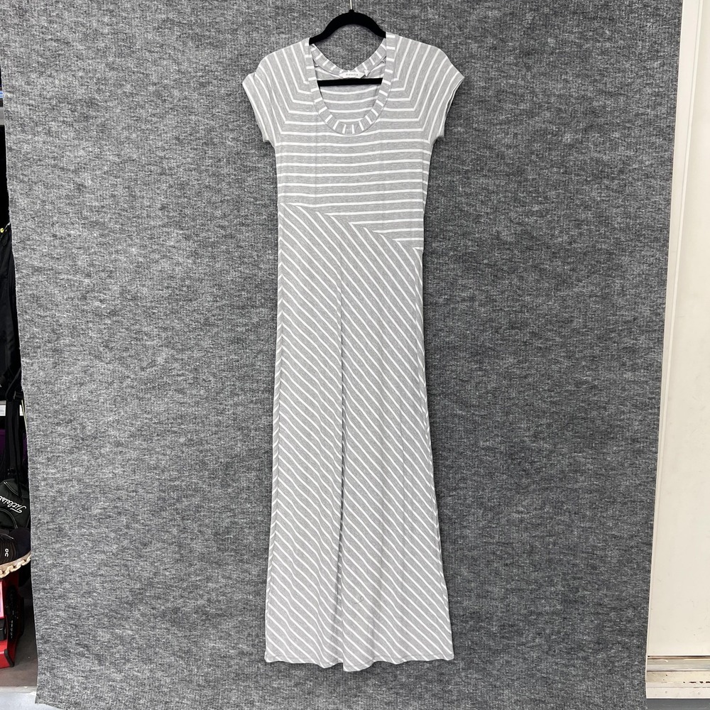 Athleta Dress Womens Small Gray White Striped Maxi Pima Cotton‎ Vacation Summer
